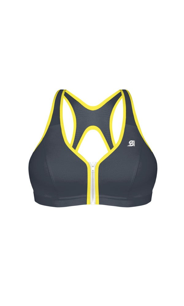 Shock Absorber Modell: 336002- Sport-BH Front Zip Grau-Zitrone