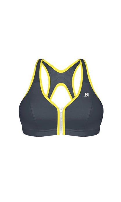 Shock Absorber Modell: 336002- Sport-BH Front Zip Grau-Zitrone